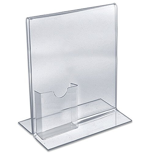 Azar Displays 252054-2pk 16" W x 8.5" H Vertical Double Sided, Stand Up Acrylic Sign Holder with Attached Brochure Holder (Pack of 2)