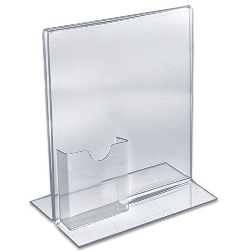Azar Displays 252054-2pk 16" W x 8.5" H Vertical Double Sided, Stand Up Acrylic Sign Holder with Attached Brochure Holder (Pack of 2)