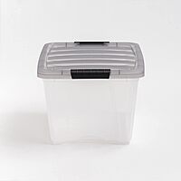 IRIS USA 5 Pack 32 Quart Stack & Pull™ Clear Plastic Storage Box with Buckles, Gray