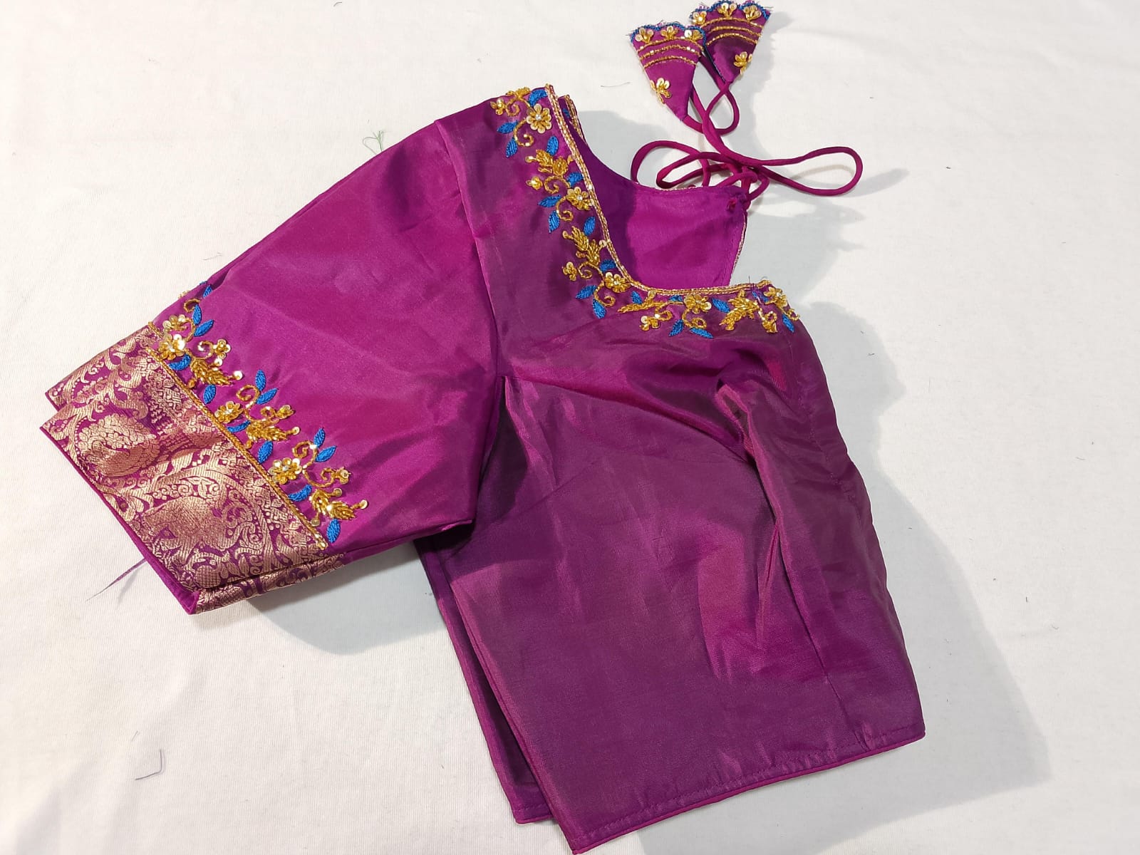 J554: Ready To Ship Beautiful Pure Kanchipattu Saree With Stitched Maggam Work Blouse