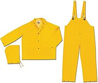 MCR Safety FR2003XL Classic PVC/Polyester 3-Piece Flame Resistant Rainsuit with Attached Hood and Bib Pants, Yellow, X-Large