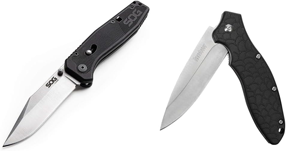 SOG Flare Folding and Pocket Knife Assisted Opening Tech Knife w/ 3.5 Inch Stainless Straight Edge Blade & Tactical Knife