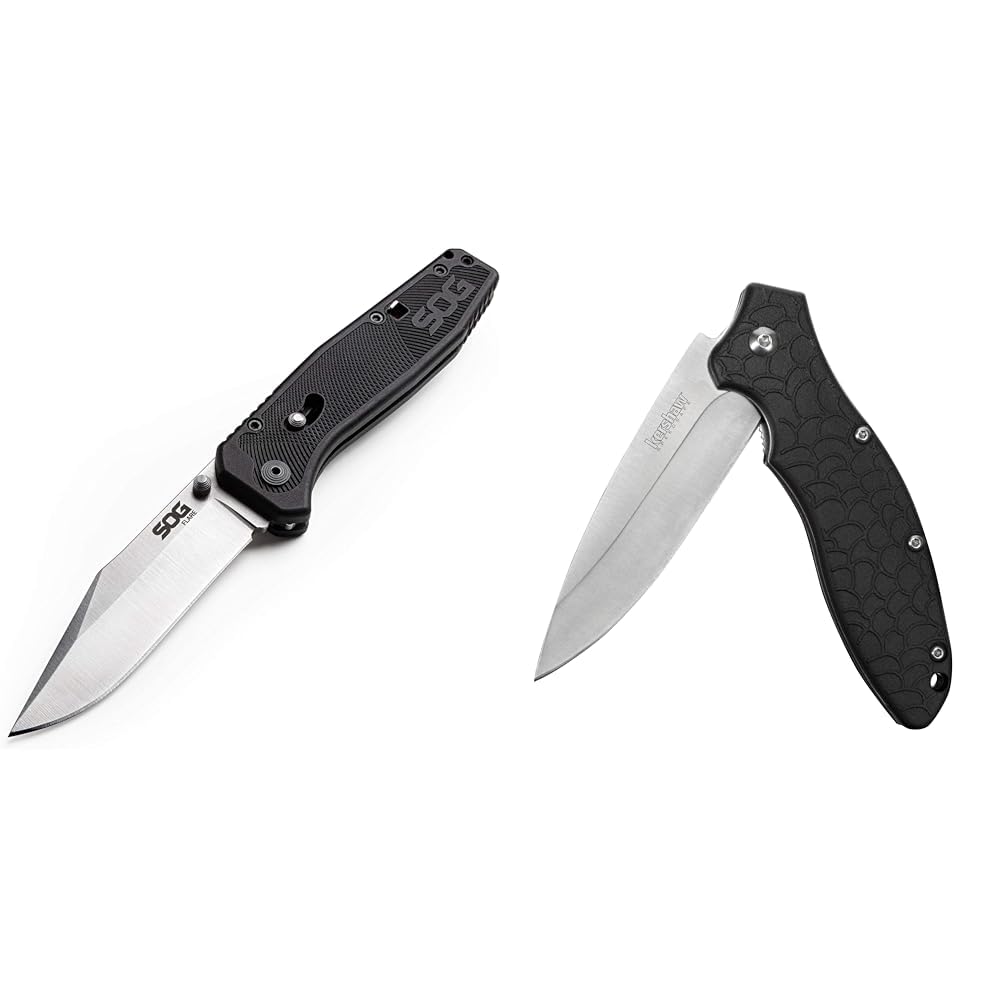 SOG Flare Folding and Pocket Knife Assisted Opening Tech Knife w/ 3.5 Inch Stainless Straight Edge Blade & Tactical Knife
