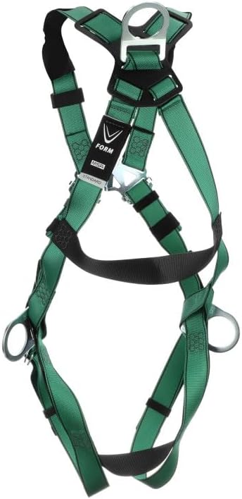 MSA 10197200 V-Form Full Body Safety Harness - Size: Standard (Medium), D-Ring Configuration: Back/Hip, Qwik Fit Leg Straps