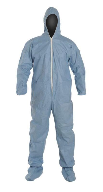 DUPONT TM122SBULG002500 Flame Resistant Coverall w/Hood and Boots, Sky Blue, Tempro, L