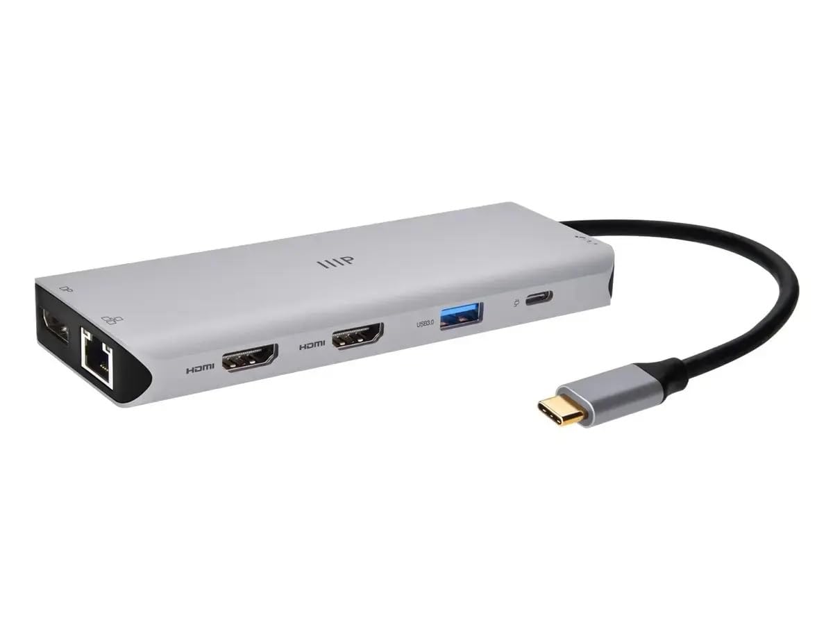 Monoprice 13-in-1 Dual-HDMI + DisplayPort Multi-Stream Transport (MST) Triple Monitor Docking Station - 4K, 5Gbps USB