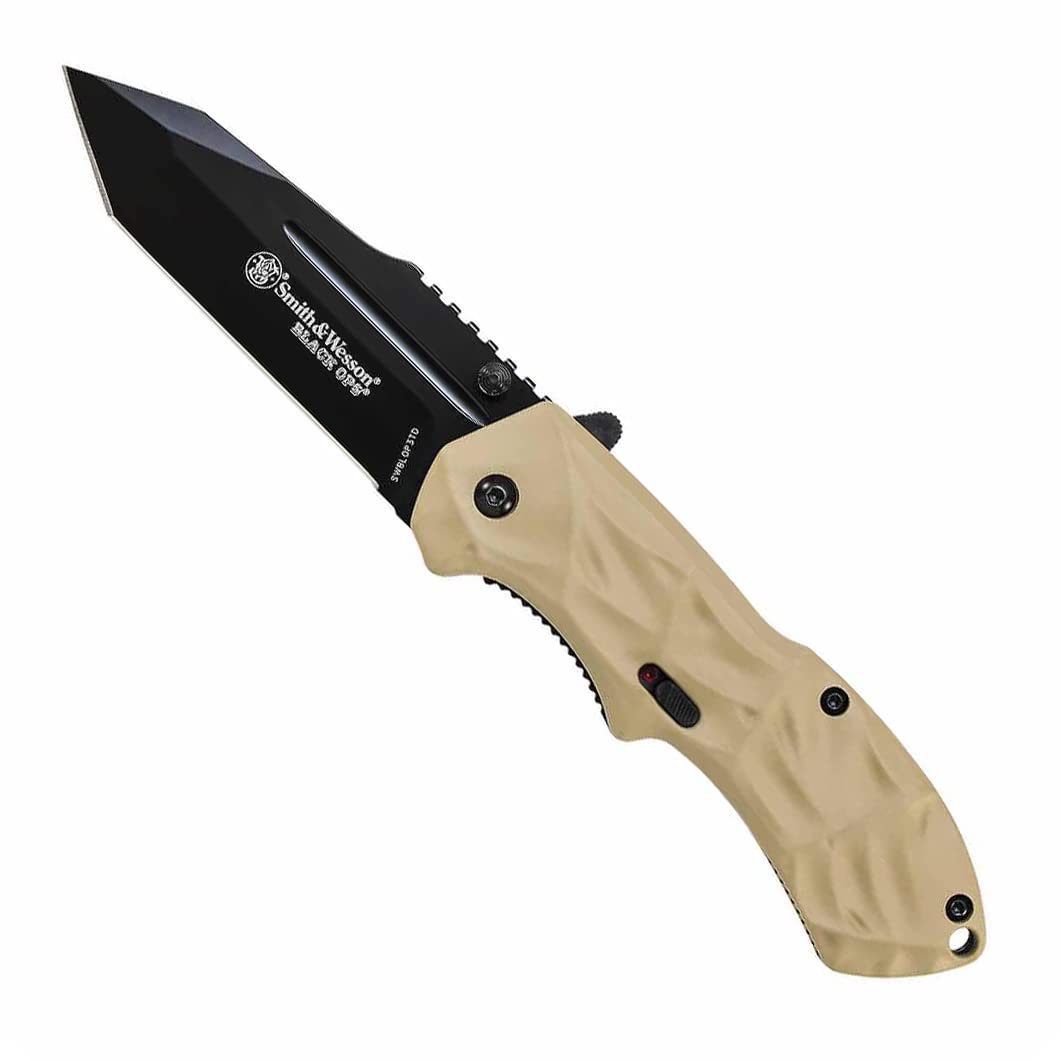 Smith & Wesson Black Ops SWBLOP3TD 7.7in S.S. Assisted Opening Knife with 3.4in Tanto Blade and Aluminum Handle for Tactical