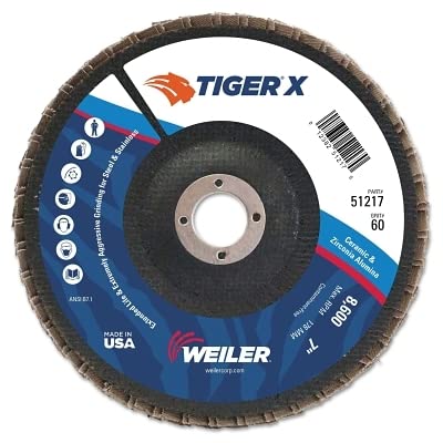 WEILER 7" Flap Disc - 60 Grit Zirconia Alumina, Type 29, 8600 RPM