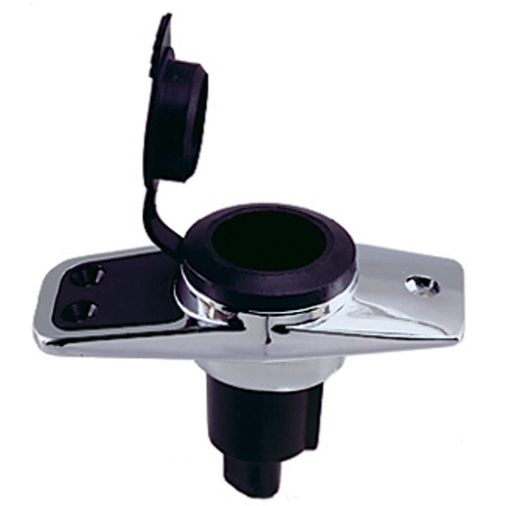 Perko 1060PB0DP Chrome-Plated 2-Pin Plug-in Light Base with 5° Rake - 3.75" x 1.75" Base, Black