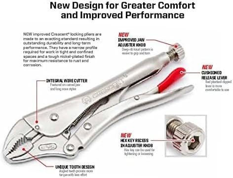 Crescent Locking Chain Clamp with 18" Chain - Nickel-Plated Metal Clamp - Features Compound Action & Hex Key Receiver
