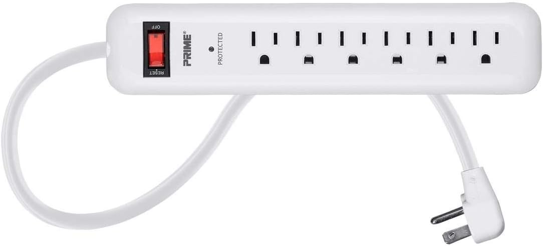 6 Outlet Surge Protector Power Strip with Low-Profile Plug with 8ft Cord, 1000 Joules, White