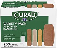CURAD Assorted Adhesive Bandages, 4-Sided Seal, Variety Pack, 200 Count, 1 Pack