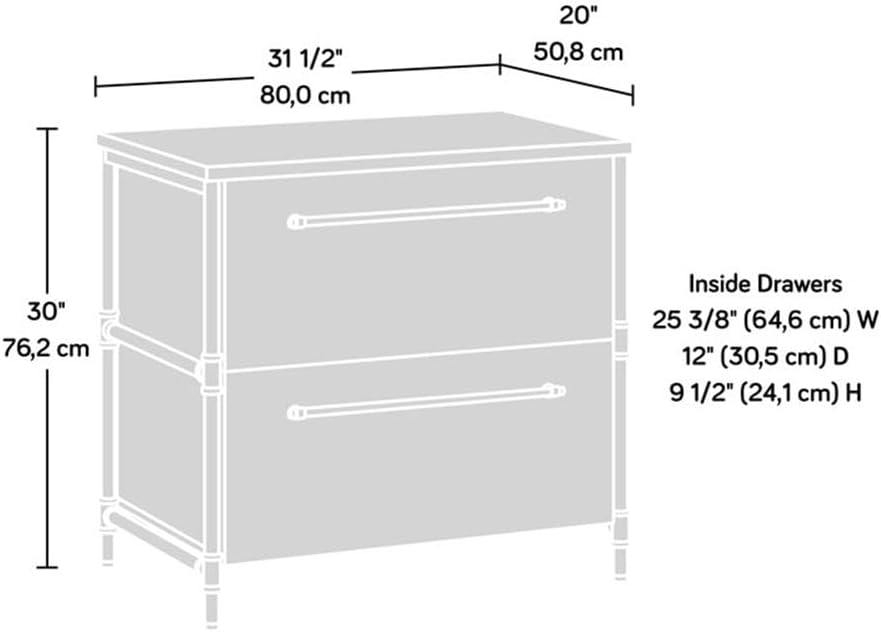 Sauder Iron City 31inW x 20inD Lateral 2-Drawer File Cabinet, Checked Oak