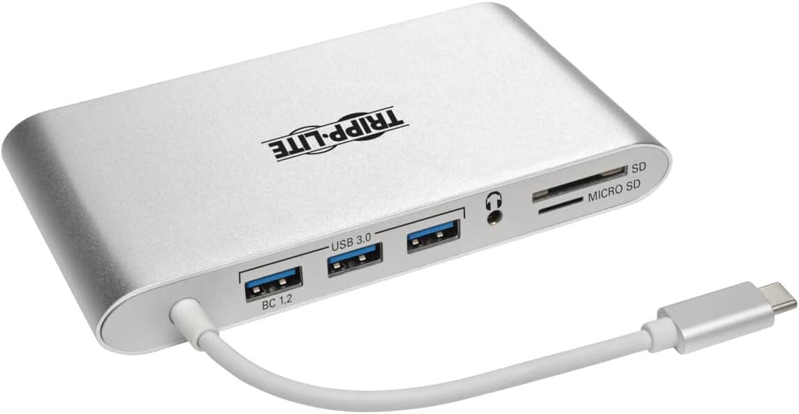 Tripp Lite USB-C Docking Station w/USB-A, HDMI, VGA, mDP, Gbe, Memory Cards 3.5mm, USB C PD Charging 4K @ 30Hz