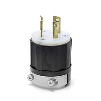 Leviton 30 Amp, 480 Volt, NEMA L8-30P, 2P, 3W, Locking Plug, Industrial Grade, Grounding, 2641, Black-White