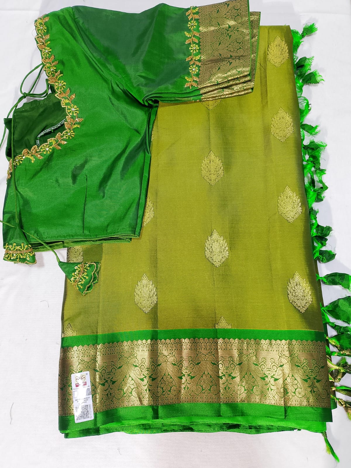J555: Ready To Ship Beautiful Pure Kanchipattu Saree With Stitched Maggam Work Blouse