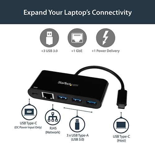 StarTech.com USB C to Ethernet Adapter - 3 Port - with Power Delivery (USB PD) - Power Pass Through Charging