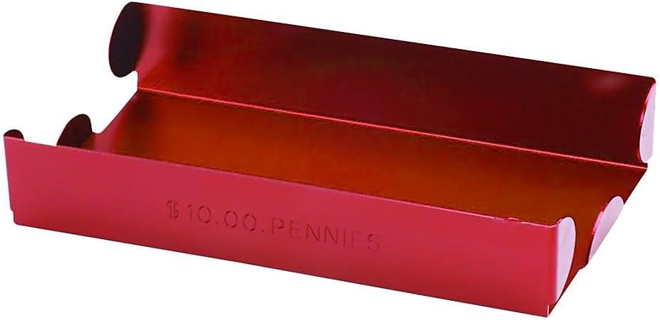 CONTROLTEK Metal Coin Tray, Pennies, 3.5 x 10 x 1.75, Red