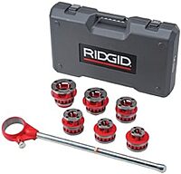 RIDGID, 36505, Exposed Ratchet Threader Set, 1/8 to 2 in,Silver/Red,Small