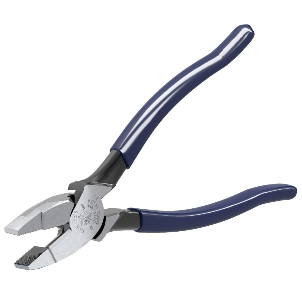 Klein Tools D213-9NE Pliers, Made in USA, 9-Inch Side Cutters, High Leverage Linesman Pliers Cut Copper