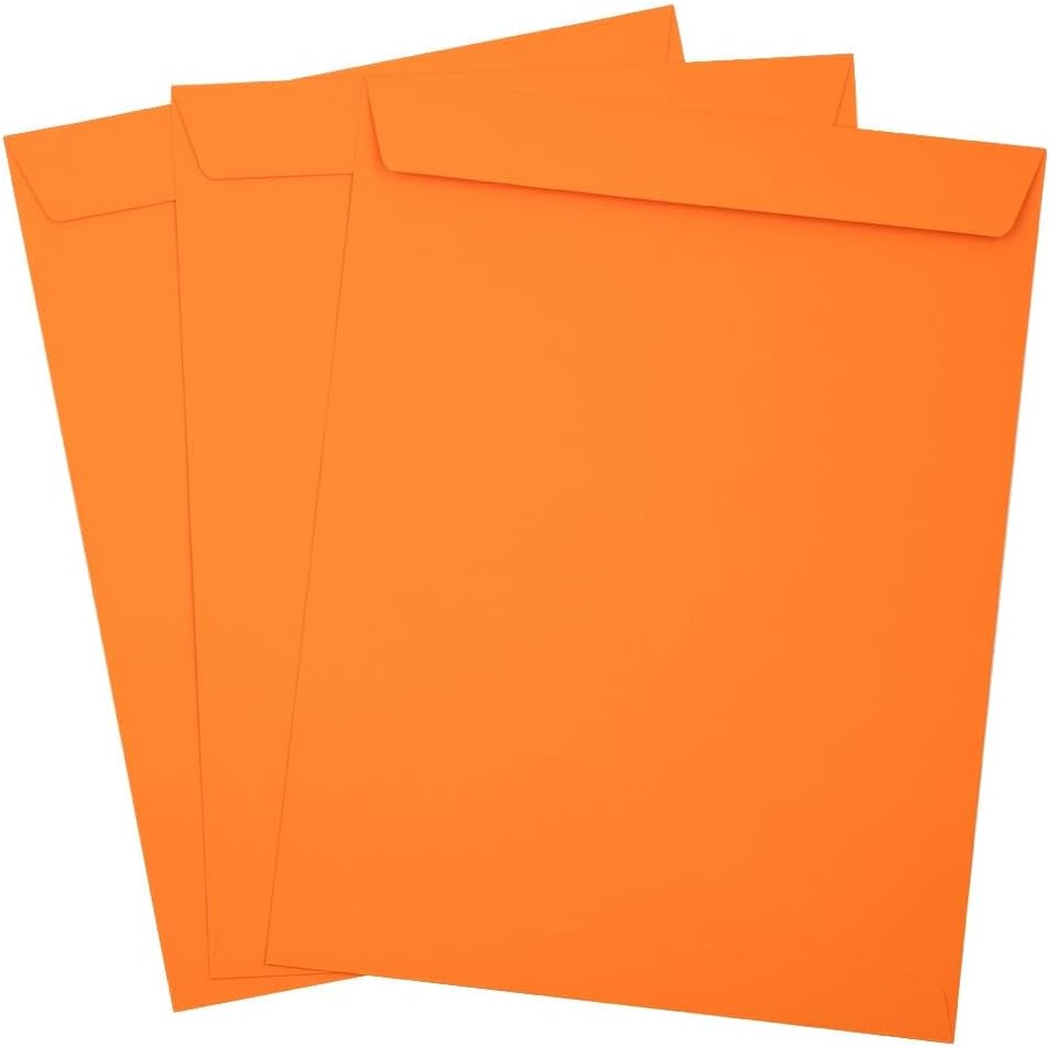 LUX Open-End 10in x 13in Envelopes, Peel & Press Closure, Mandarin Orange, Pack Of 50