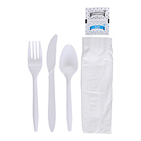 Empress Medium Weight Cutlery Kit Polypro Knife/Fork/Teaspoon/S&P/Napkin 250 / cs