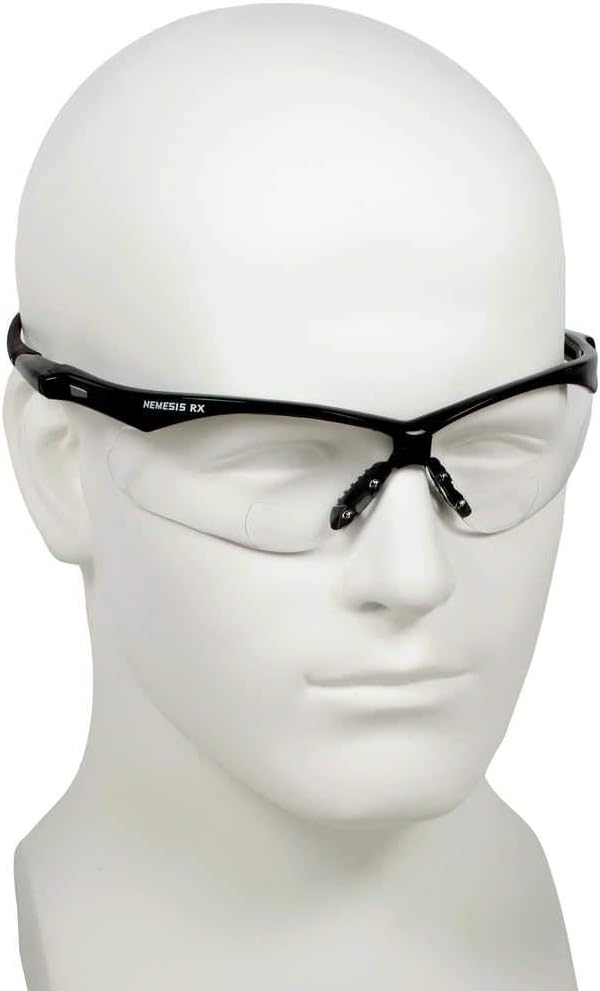 V60 Nemesis Rx Reader Safety Glasses, Black Frame, Clear Lens, +2.0 Diopter Strength