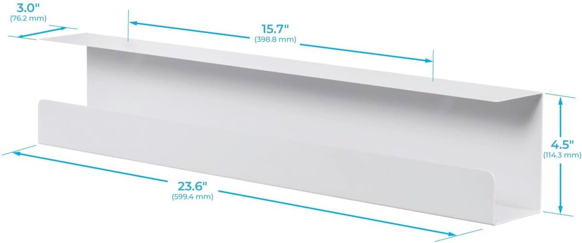Monoprice Under Desk Cable Tray - Steel with Power Supply and Wire Management - Workstream Collection White