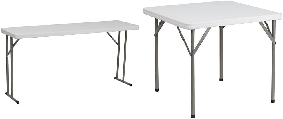 Flash Furniture Kathryn 5-Foot Granite White Plastic Folding Training Table & Elon 2.85-Foot Square Granite White Plastic