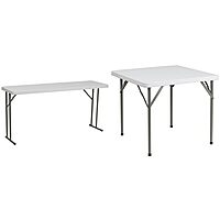 Flash Furniture Kathryn 5-Foot Granite White Plastic Folding Training Table & Elon 2.85-Foot Square Granite White Plastic