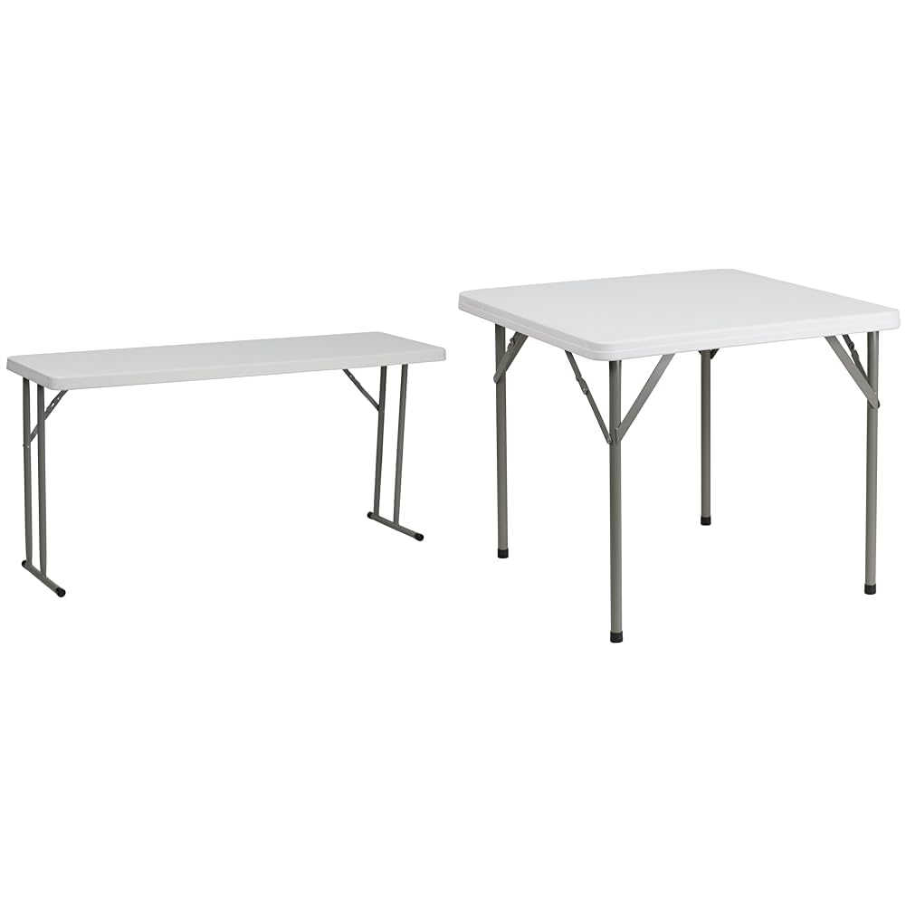 Flash Furniture Kathryn 5-Foot Granite White Plastic Folding Training Table & Elon 2.85-Foot Square Granite White Plastic