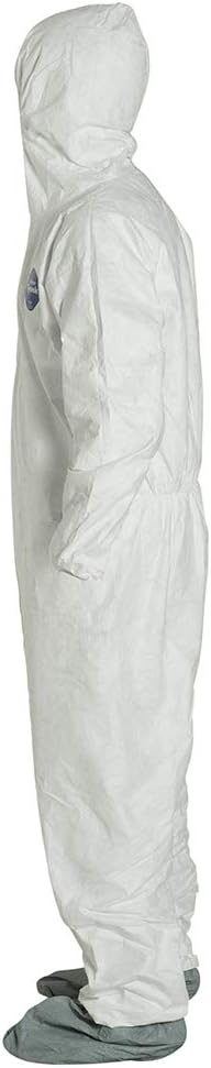 DuPont Tyvek 400 TY122S Disposable Protective Coverall with Elastic Cuffs, Attached Hood and Boots, White, Medium, CASE OF 25