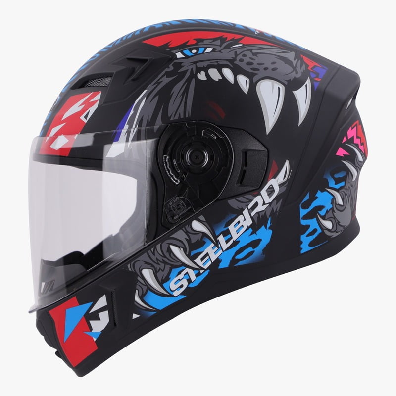 STEELBIRD SBA-21 RAPTOR PANTHA GLOSSY BLACK/RED NEON  C/V 580 MM (M) (LONG CHEEKPAD)