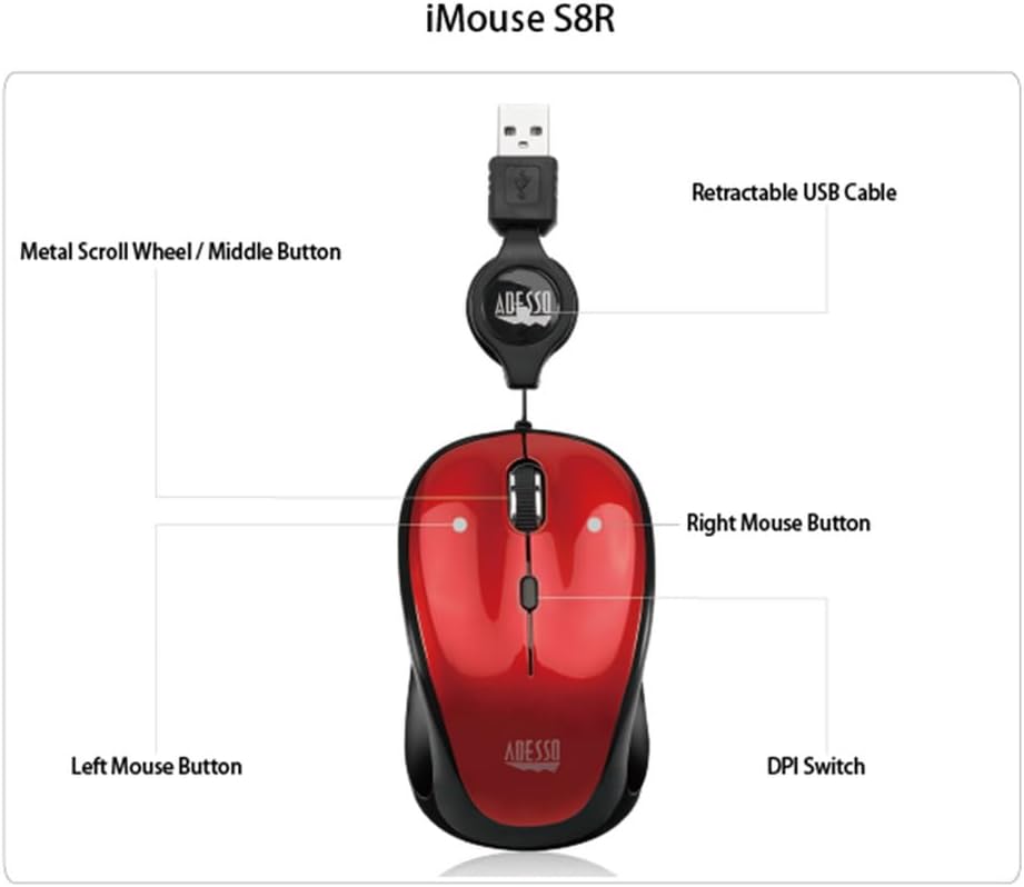 Retractable Mini Mouse iMouse S8B with Built-in Scroll Wheel, Adjustable DPI, Multi-Color LED Backlight