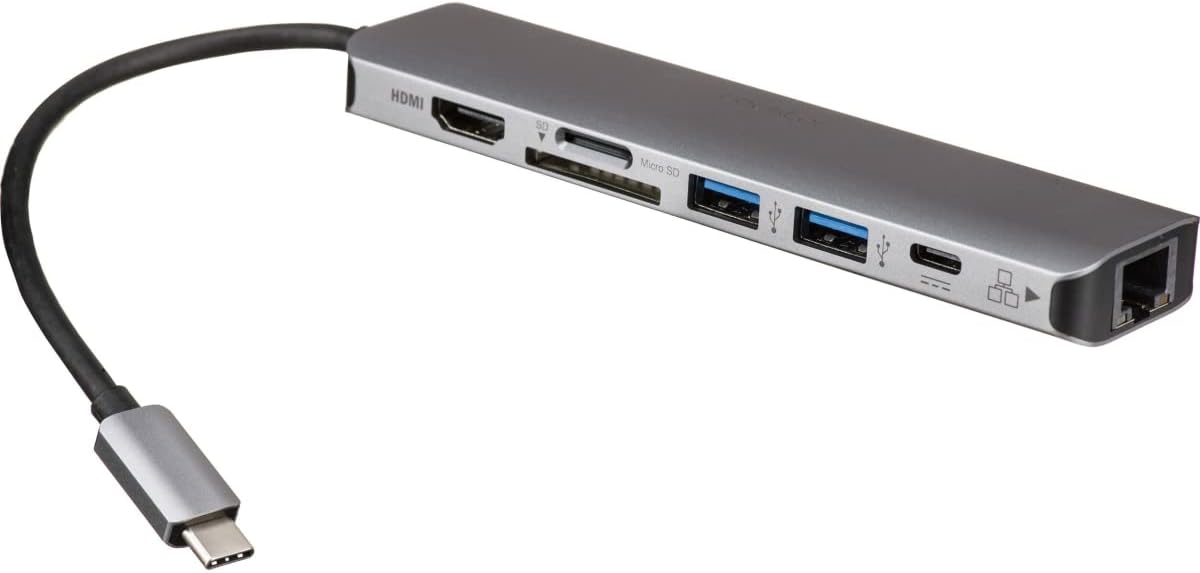 Rocstor USB-C MULTIPORT ADAPTERALUMINUM SDCR/4K HDMI/Type C 100WPD/GBE
