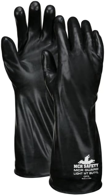 MCR SAFETY CP7 Butyl Rubber Chemical-Resistant Gloves, 7 Mil Smooth Finish, Gauntlet Rolled Cuff