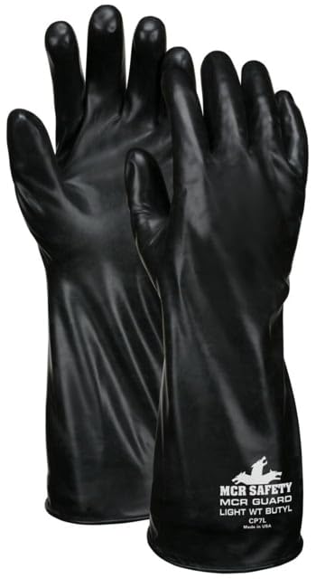 MCR SAFETY CP7 Butyl Rubber Chemical-Resistant Gloves, 7 Mil Smooth Finish, Gauntlet Rolled Cuff