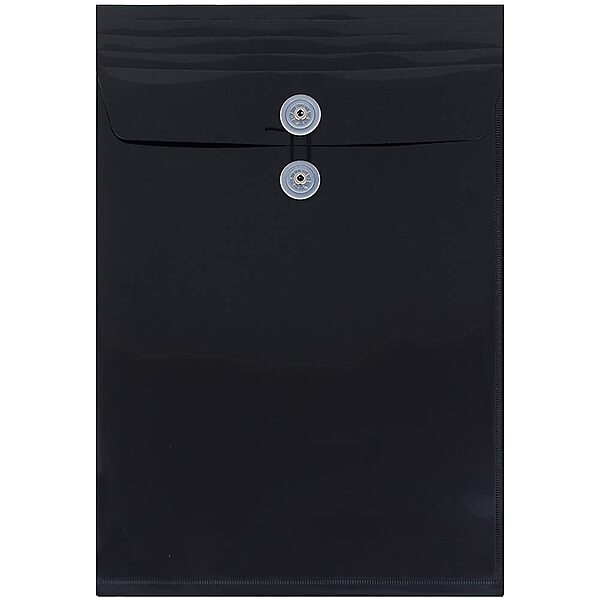 JAM PAPER Plastic Envelopes with Button & String Tie Closure - Legal Open End - 9 3/4 x 14 1/2 - Black - 12/Pack Legal Black