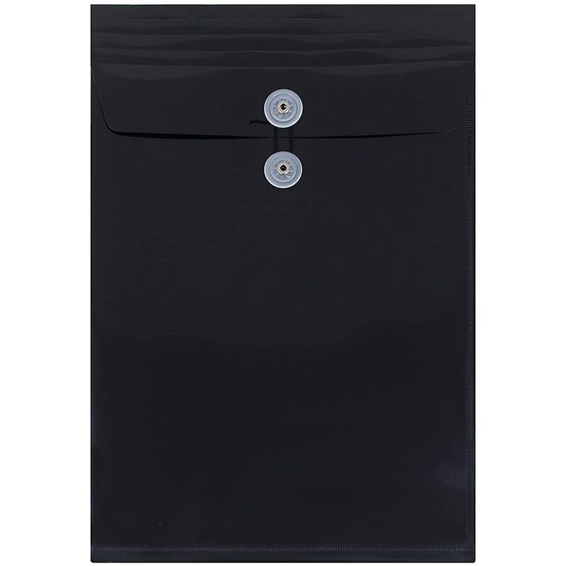 JAM PAPER Plastic Envelopes with Button & String Tie Closure - Legal Open End - 9 3/4 x 14 1/2 - Black - 12/Pack Legal Black