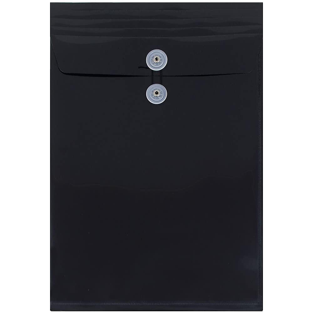 JAM PAPER Plastic Envelopes with Button & String Tie Closure - Legal Open End - 9 3/4 x 14 1/2 - Black - 12/Pack Legal Black