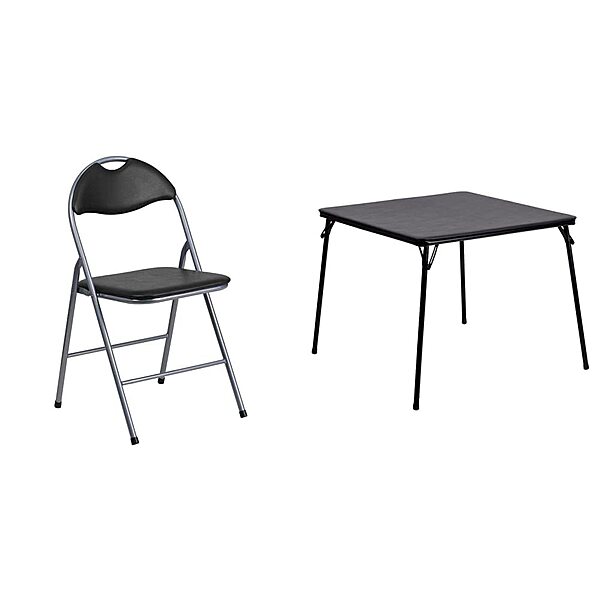 FLASH FURNITURE HERCULES Series Black Vinyl Metal Folding Chair with Carrying Handle