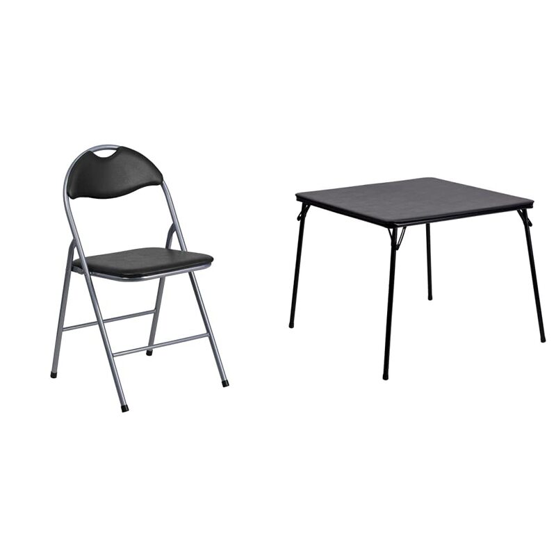 FLASH FURNITURE HERCULES Series Black Vinyl Metal Folding Chair with Carrying Handle