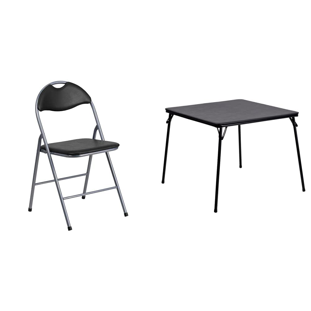 FLASH FURNITURE HERCULES Series Black Vinyl Metal Folding Chair with Carrying Handle
