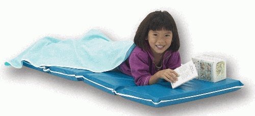 KinderMat, Jr. Daydreamer 2" Thick Rest Mat, 4-Section Rest Mat, 44" x 19" x 2", Blue/Teal with Grey Binding