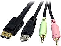 StarTech.com 6ft 4-in-1 USB DisplayPort KVM Switch Cable w/Audio & Microphone (DP4N1USB6),Black