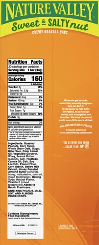 Nature Valley Sweet and Salty Granola Bars, Peanut, 30 Bars, 36 OZ Peanut 30 Count (Pack of 1)