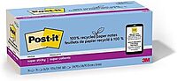 Post-it 100% Recycled Paper Super Sticky Notes, 3 in. x 3 in., 24 Pads/Pack, 70 Sheets/Pad