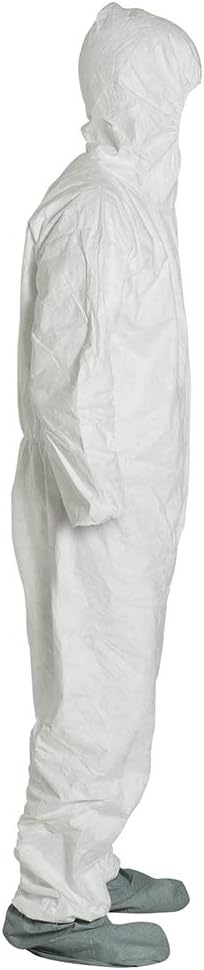 DuPont Tyvek 400 TY122S Disposable Protective Coverall with Elastic Cuffs, Attached Hood and Boots, White, Medium, CASE OF 25