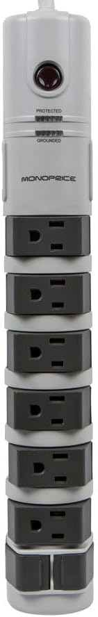 Monoprice 8 Outlet Rotating Surge Strip - UL Rated 2,160 Joules with Grounded and Protected Light Indicator, Gray