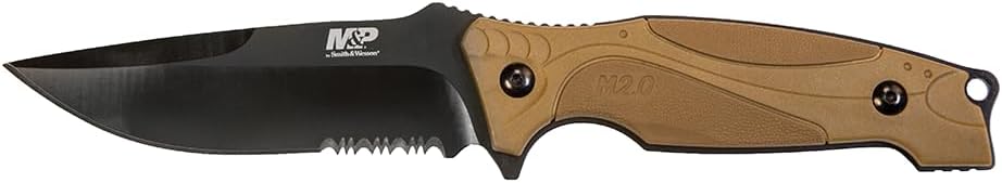 Smith & Wesson M&P M2.0 9in S.S. Full Tang Thin Fixed Blade Knife with 4in Drop Point Blade and Rubber FDE Handle